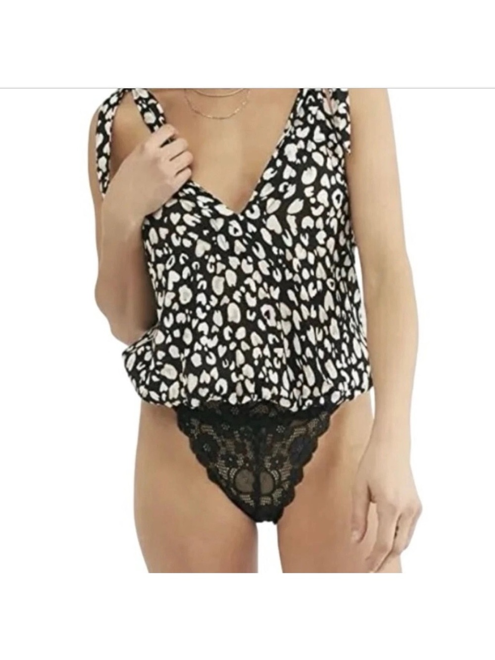 Free People Black, White & Blush Heart Leopard Tank